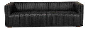 Sarreid Everett Sofa - Luxurious Black Top Grain Leather With Maple Accents For Stylish Living Rooms Black  53795