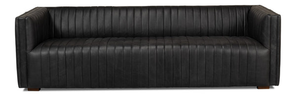 Sarreid Everett Sofa - Luxurious Black Top Grain Leather With Maple Accents For Stylish Living Rooms Black  53795