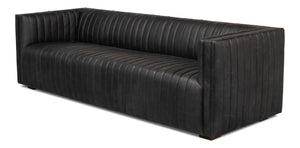 Sarreid Everett Sofa - Luxurious Black Top Grain Leather With Maple Accents For Stylish Living Rooms Black  53795