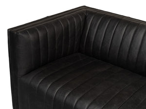 Sarreid Everett Sofa - Luxurious Black Top Grain Leather With Maple Accents For Stylish Living Rooms Black  53795
