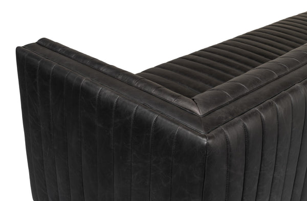 Sarreid Everett Sofa - Luxurious Black Top Grain Leather With Maple Accents For Stylish Living Rooms Black  53795