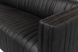 Sarreid Everett Sofa - Luxurious Black Top Grain Leather With Maple Accents For Stylish Living Rooms Black  53795