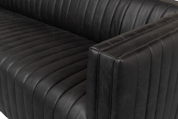 Sarreid Everett Sofa - Luxurious Black Top Grain Leather With Maple Accents For Stylish Living Rooms Black  53795