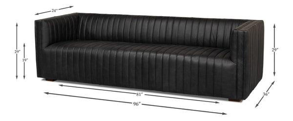Sarreid Everett Sofa - Luxurious Black Top Grain Leather With Maple Accents For Stylish Living Rooms Black  53795
