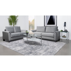 English Elm Dixon Grey Upholstered 2-Piece Sofa Set with Plush Cushions, Vertical Stitching & Tapered Legs — Modern Chic Comfort for Living Room (90) B062S01115