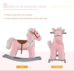 English Elm Qaba Plush Rocking Horse Ride on Toy for Toddlers with Sounds and Bear Companion W2225P200497