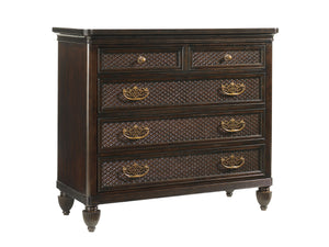 Lexington Tommy Bahama Home Bottega Dressing Chest - Exquisite Ribbon Stripe Mahogany With Intricate Pineapple Carvings, 5 Drawers Kona  537-222