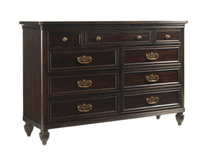 Lexington Tommy Bahama Home Royal Suite Dresser - Elegant 9-drawer Storage Solution Crafted From Ribbon Stripe Mahogany Wood Kona  537-233