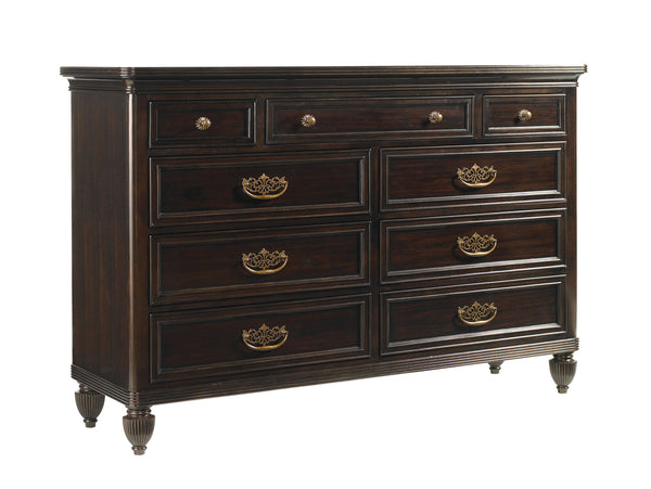 Lexington Tommy Bahama Home Royal Suite Dresser - Elegant 9-drawer Storage Solution Crafted From Ribbon Stripe Mahogany Wood Kona  537-233