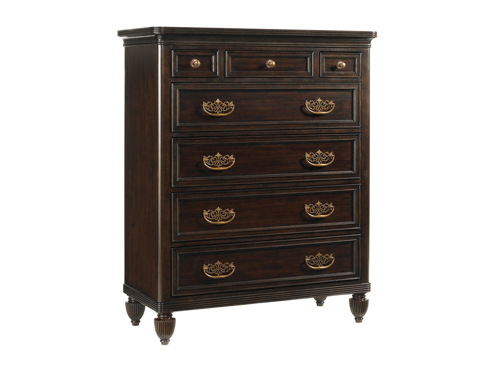 Lexington Tommy Bahama Home Mauna Chest - Elegant Ribbon Stripe Mahogany With 7 Drawers And Felt-lined Jewelry Tray Storage Kona  537-307
