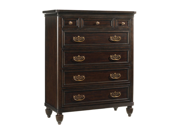 Lexington Tommy Bahama Home Mauna Chest - Elegant Ribbon Stripe Mahogany With 7 Drawers And Felt-lined Jewelry Tray Storage Kona  537-307