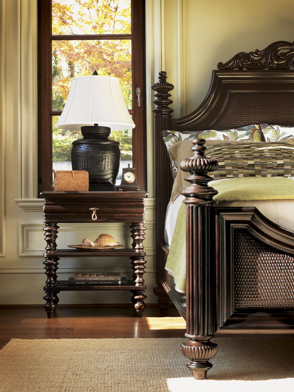 Lexington Tommy Bahama Home Haven Nightstand - Elegant Island Living With Woven Wicker Shelves And Exotic Mahogany Craftsmanship Kona  537-622