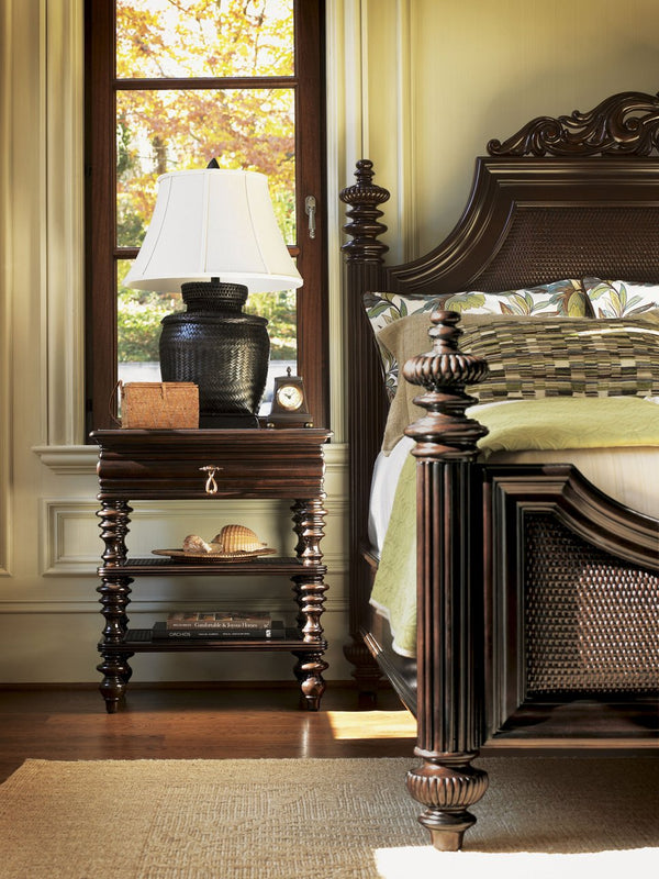 Lexington Tommy Bahama Home Haven Nightstand - Elegant Island Living With Woven Wicker Shelves And Exotic Mahogany Craftsmanship Kona  537-622