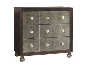 Lexington Tommy Bahama Home Starlight Mirrored Nightstand - Elegant Ribbon Stripe Mahogany With Antique Mirror Drawers & Shell Pulls Kona  537-624