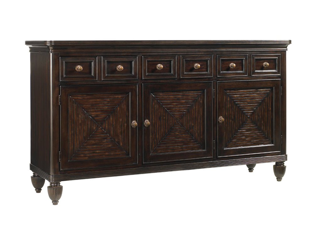 Lexington Tommy Bahama Home Palm Shores Buffet - Exquisite Ribbon Stripe Mahogany Design With Split Bamboo Doors & Elegant Storage Kona  537-852