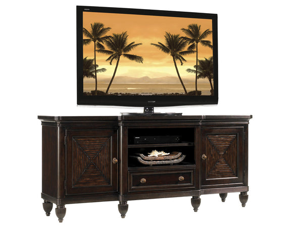 Lexington Tommy Bahama Home Maui Media Console - Elegant Ribbon Stripe Mahogany Design With Bamboo Doors And Adjustable Shelves Kona  537-907
