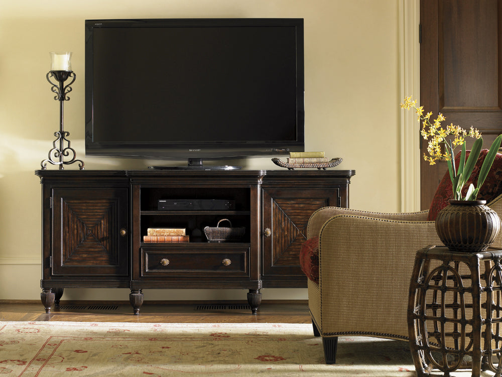 Lexington Tommy Bahama Home Maui Media Console - Elegant Ribbon Stripe Mahogany Design With Bamboo Doors And Adjustable Shelves Kona  537-907