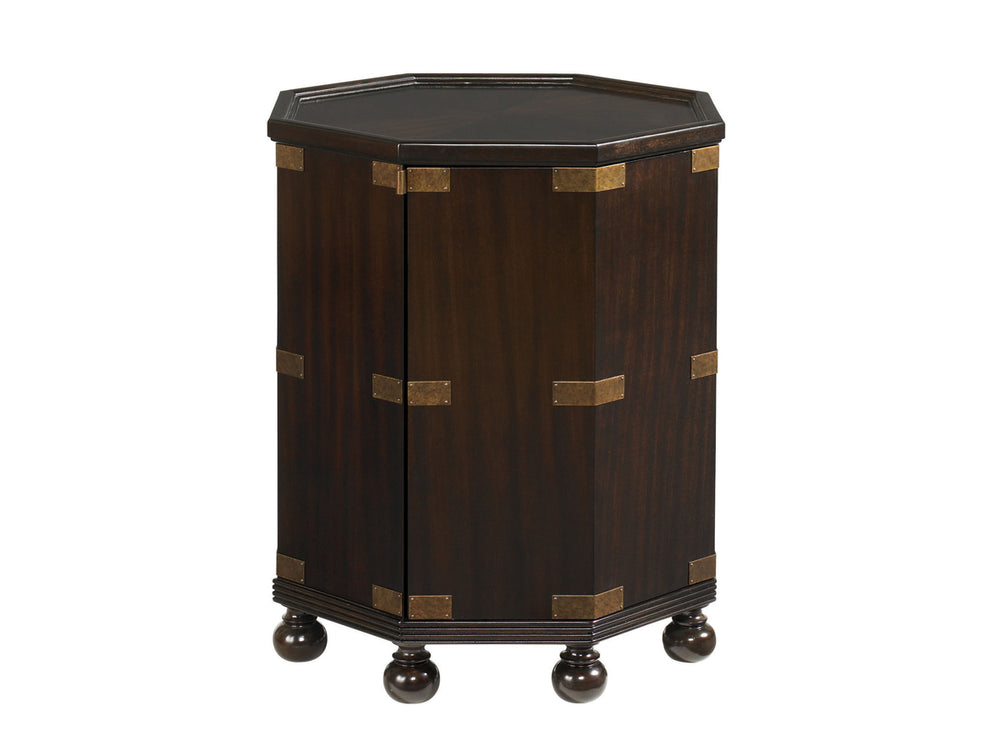 Lexington Tommy Bahama Home Pacific Campaign Accent Table - Elegant Drum Design With Brass Accents And Adjustable Shelf Storage Kona  537-952