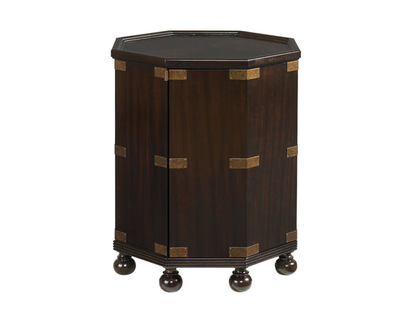 Lexington Tommy Bahama Home Pacific Campaign Accent Table - Elegant Drum Design With Brass Accents And Adjustable Shelf Storage Kona  537-952