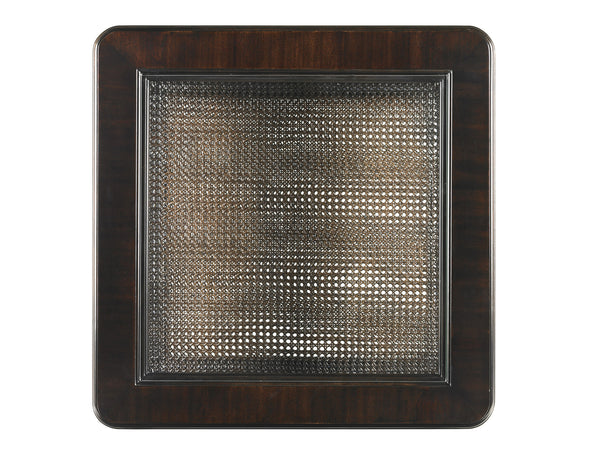 Lexington Tommy Bahama Home Tropic Lamp Table: Elegant Ribbon Stripe Mahogany Design With Beveled Glass Top & Wicker Shelves Kona  537-953