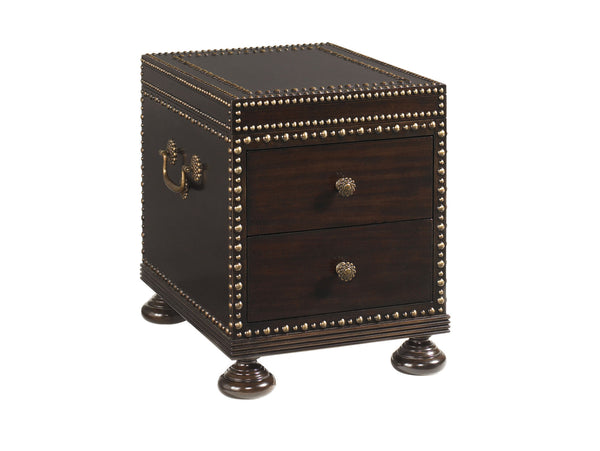 Lexington Tommy Bahama Home Sunset Cay Lamp Table - Elegant Ribbon Stripe Mahogany With Antique Brass Accents And Dual Drawers Kona  537-954