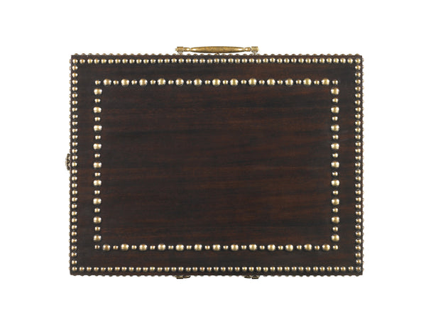 Lexington Tommy Bahama Home Sunset Cay Lamp Table - Elegant Ribbon Stripe Mahogany With Antique Brass Accents And Dual Drawers Kona  537-954