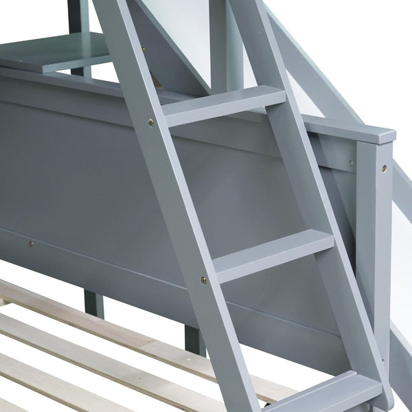 English Elm Twin Over Full Bunk Bed With Slide, Drawers & Shelves – Durable Rubberwood Design In Grey Finish W504S00204-GIGA