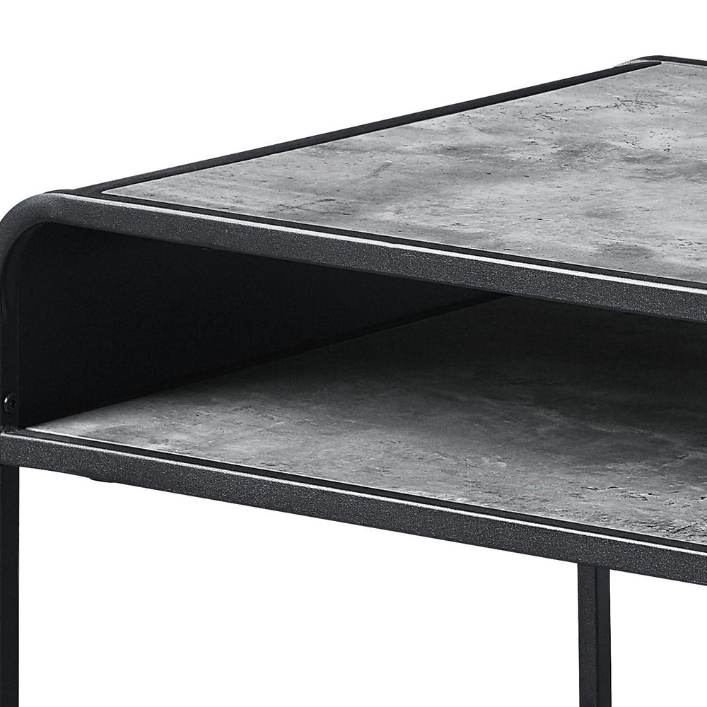 English Elm Concrete Grey and Black Coffee Table with Lower Shelf, Curved Edges & Metal Frame for Urban Chic Living B062P185664