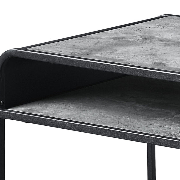 English Elm Concrete Grey and Black Coffee Table with Lower Shelf, Curved Edges & Metal Frame for Urban Chic Living B062P185664