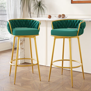 English Elm Christopher Knight Home® - Swivel Counter Height Bar Stools Set of 2 with 180° Turn, Hand-Woven Back, Gold Frame, Velvet Comfort Green N762P216979F
