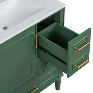 English Elm Traditional 30" Bathroom Vanity with Ceramic Basin, Soft-Close Door & Drawers, Gold Handles, Durable Wood Finish Green N729P184479F