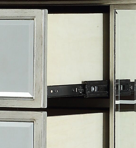 English Elm Varian Mirrored Finish Dresser with Geometric Trim & Sunburst Motifs, 8 Smooth Glide Drawers, Luxe Crystal Knobs Silver 54 L x 24 W x 47 H B2726P261268