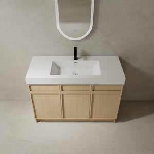 English Elm 48" Freestanding Bathroom Vanity with Thick Resin Sink, Soft-Close Doors, Adjustable Shelves, Durable Finish Oak W999S00265