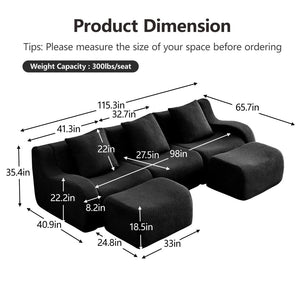 English Elm U-Shaped Plush Teddy Fabric Boneless Sofa - No Assembly, Ergonomic Design, Perfect For Living Rooms! W714S01460-GIGA