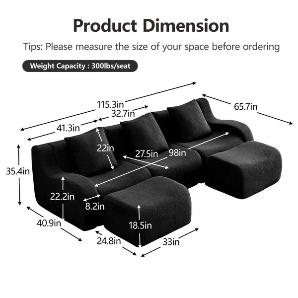 English Elm U-Shaped Plush Teddy Fabric Boneless Sofa - No Assembly, Ergonomic Design, Perfect For Living Rooms! W714S01460-GIGA