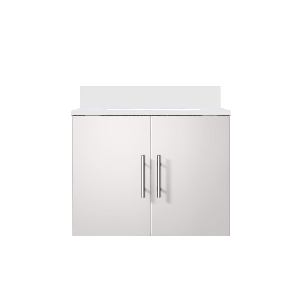 English Elm Glossy White Bath Vanity 24" W X 22" D With Durable White Quartz Top For Modern Bathroom Elegance B2731P258569