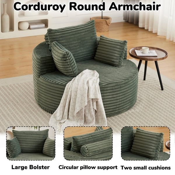 English Elm 50"l Corduroy Oversized Sleeper Chair with Neck Pillow Support for Lounge or Bedroom Green W834P405866