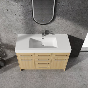 English Elm 48" Freestanding Bathroom Vanity with Resin Sink, Original Oak Finish, 2 Doors & 6 Drawers, Plywood W1972P315227