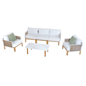 English Elm Vine 4-Piece Conversation Set Cream — Waterproof Aluminum & UV-Resistant Cushions, Marble Table Elegance B365S00106