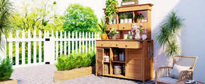 English Elm Topmax Fir Wood Hutch Potting Bench with Drawers Shelves Mudroom Storage N717P229024A
