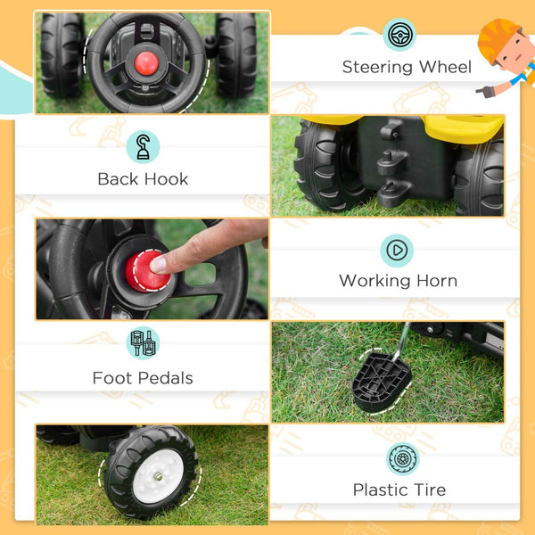 English Elm Aosom Kids Pedal Excavator Construction Digger Truck with Working Bucket and Horn W2225P217063