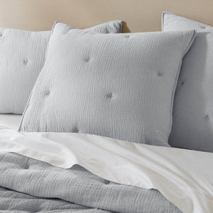 JLA Home Harbor House Blue - Cotton breathable muslin Euro sham with crinkled gauze and delicate embroidery for cozy layered style Blue HH11-1892