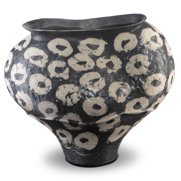 Japonesque Bowl - Handmade Black Porcelain Art Piece with Unique Swirling Brushstrokes Design