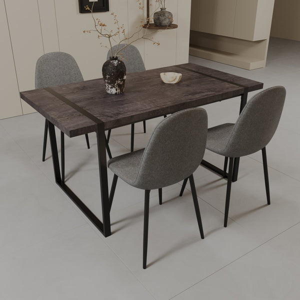 English Elm 59" Modern Industrial Dining Set With Black Mdf Table & 4 Grey Suede Upholstered Chairs For Comfort W2189S00155