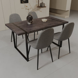 English Elm 59" Industrial Dining Set with Suede Chairs Matte Metal Base Mdf Table Seats Four Black+Grey W2189S00939