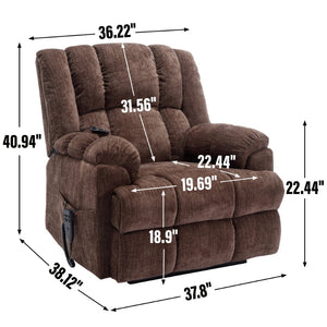 English Elm Dual Motor Power Lift Recliner Chenille Chair with Massage Heat and Infinite Positions Brown W3224P288490