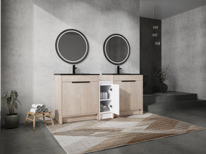 English Elm 72 Inch Freestanding Bathroom Vanity Set With Black Ceramic Sinks, Soft-Close Doors & Storage Solutions W999S00319