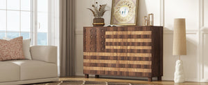 English Elm 55" Solid Walnut Buffet Sideboard Hand Carved Artisan Cabinet with Drawers and Doors W2977S00001