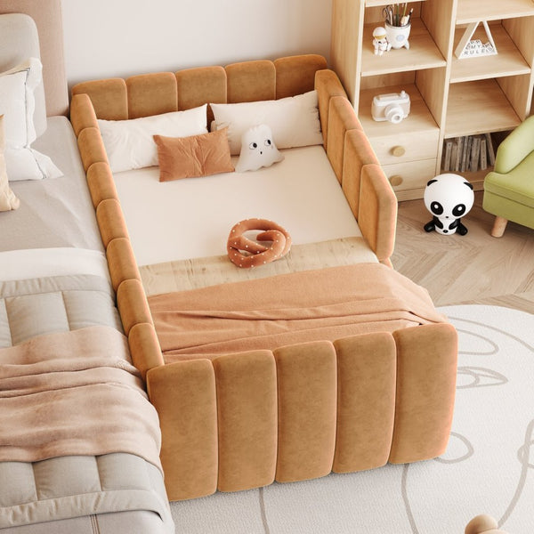 English Elm Upholstered Velvet Toddler Daybed with Removable Guardrails and Solid Slat Support Orange N899P452426C