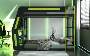 English Elm Full-size Gaming Loft Bed with Integrated Rgb Desk Usb Ports and Esports Frame Green LT000239AAG